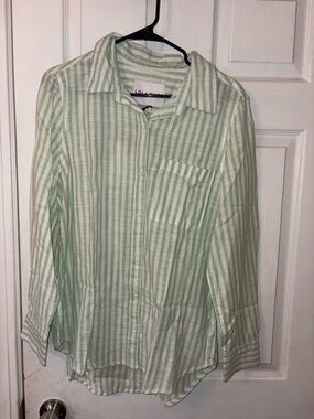 Loft Striped Button-Down Shirt - Light Green/White